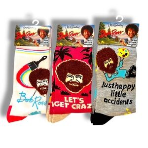 BOB ROSS Joy Of Painting Crew Socks Lot Set 3 Pairs Adult Unisex Men Women 8-14